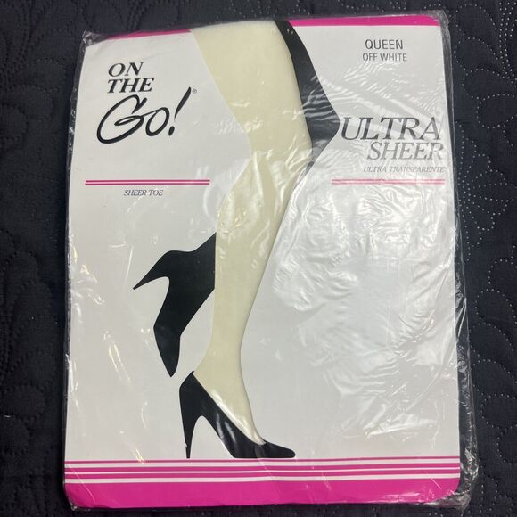 New ON THE GO! Pantyhose Ultra Sheer Sheer Toe SZ QUEEN OFF WHITE Winter Formal - Picture 1 of 2